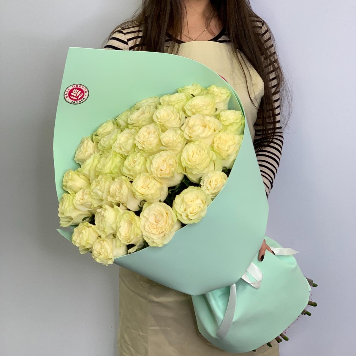 Букеты из белых роз 40 см премиум (Эквадор)