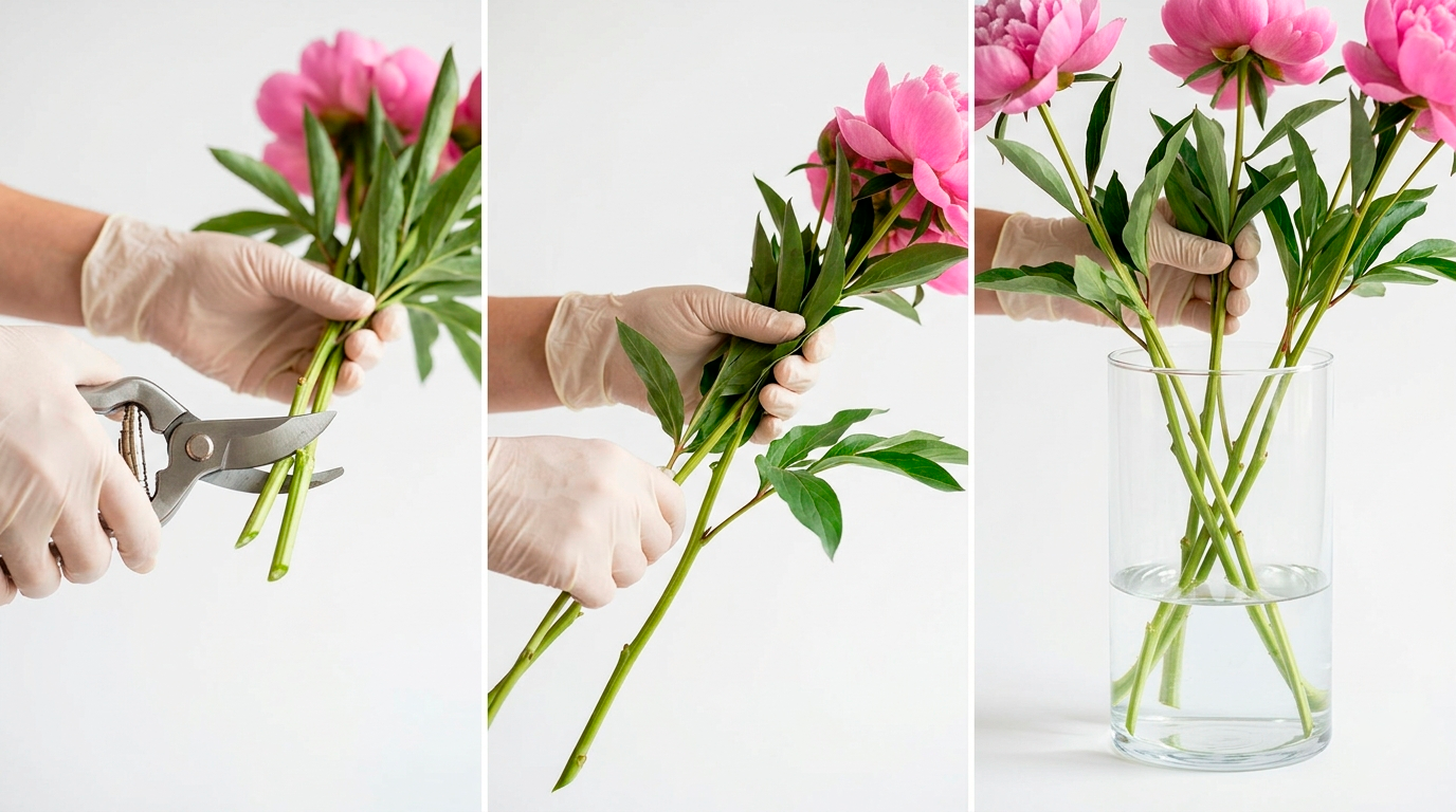 Уход за букетом пионов в вазе — пошагово