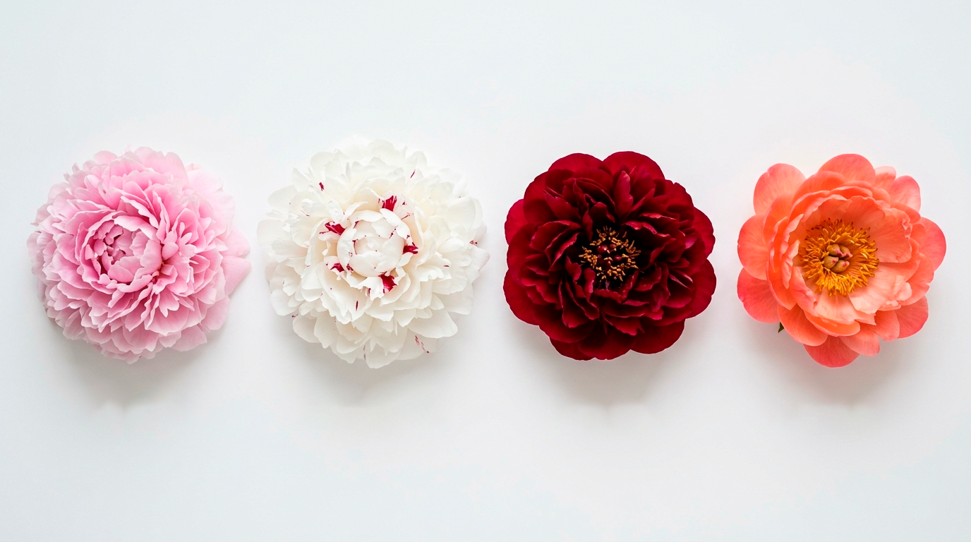 Сорта пионов для букета - Сара Бернар, Фестива, Ред Чарм, Корал