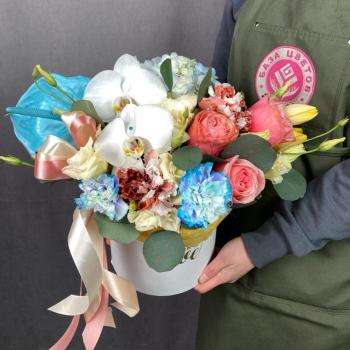 Коробка цветов с гвоздиками на день рождения 