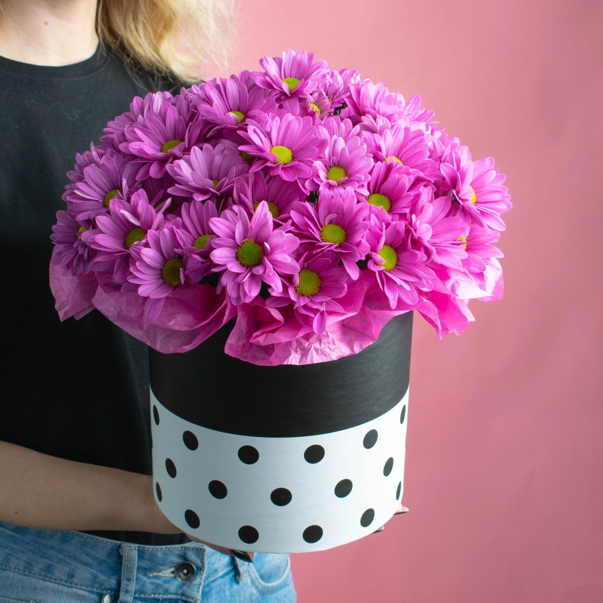 Фиолетовая кустовая хризантема в коробке