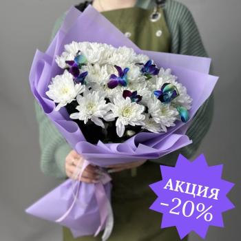Хризантемы с синими орхидеями