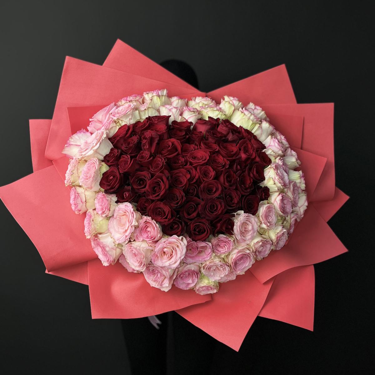 101 красно-розовая роза сердце