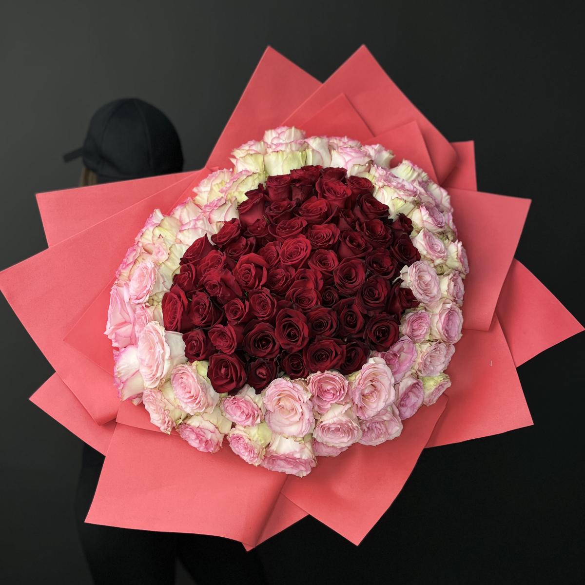 101 красно-розовая роза сердце