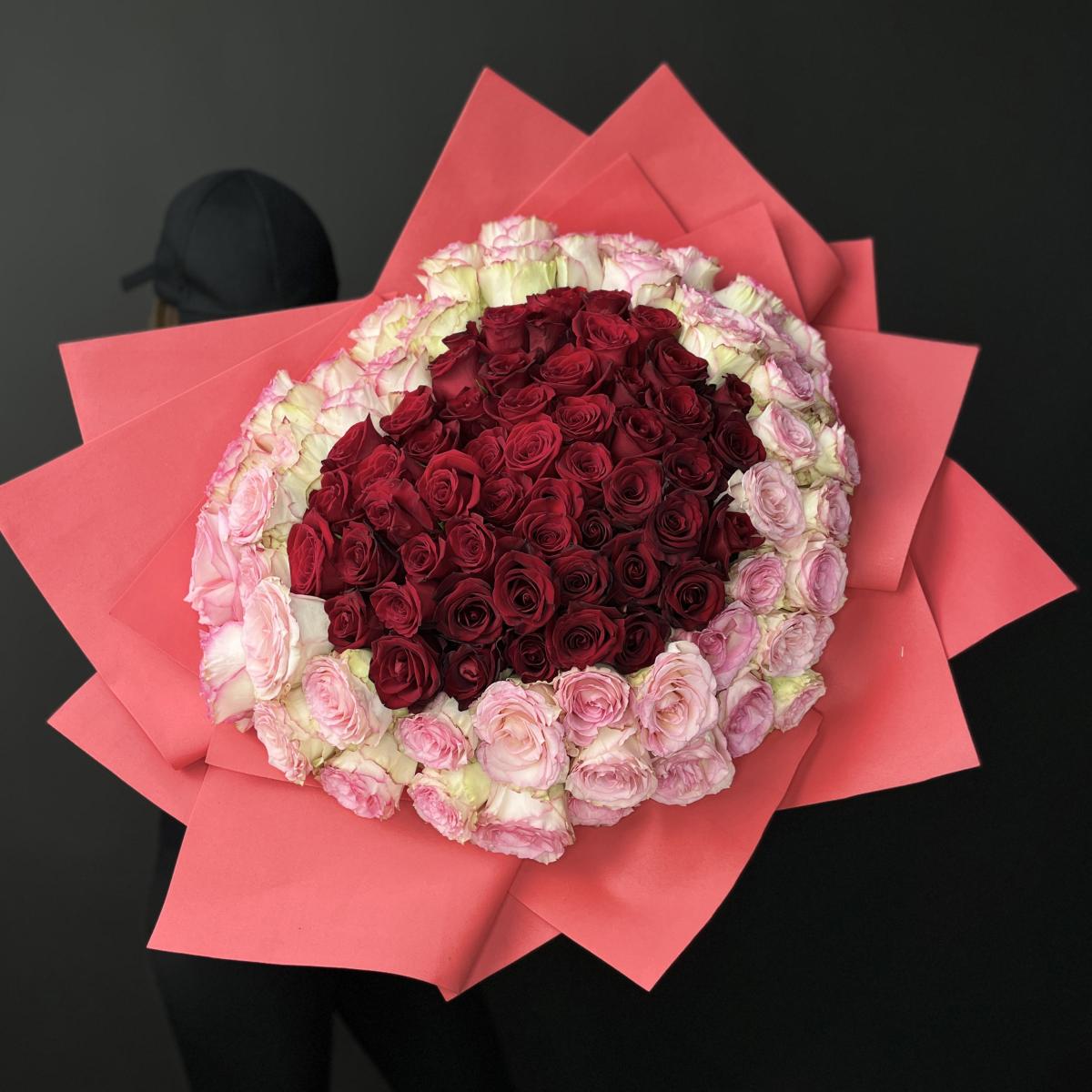 101 красно-розовая роза сердце