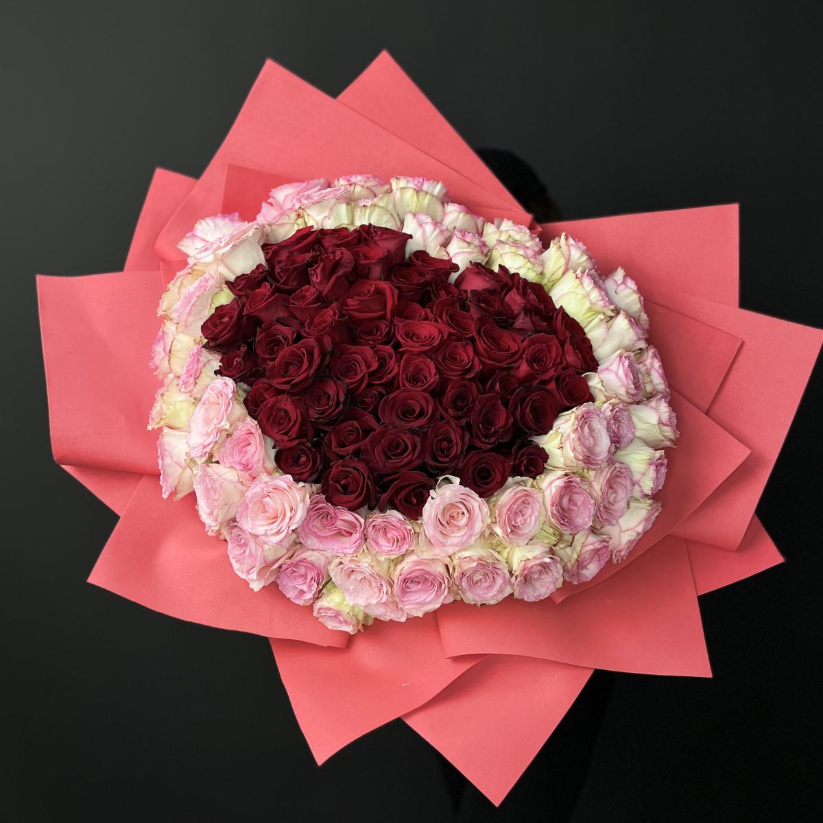 101 красно-розовая роза сердце