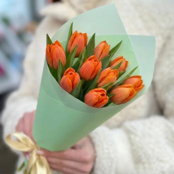 9 оранжевых тюльпанов