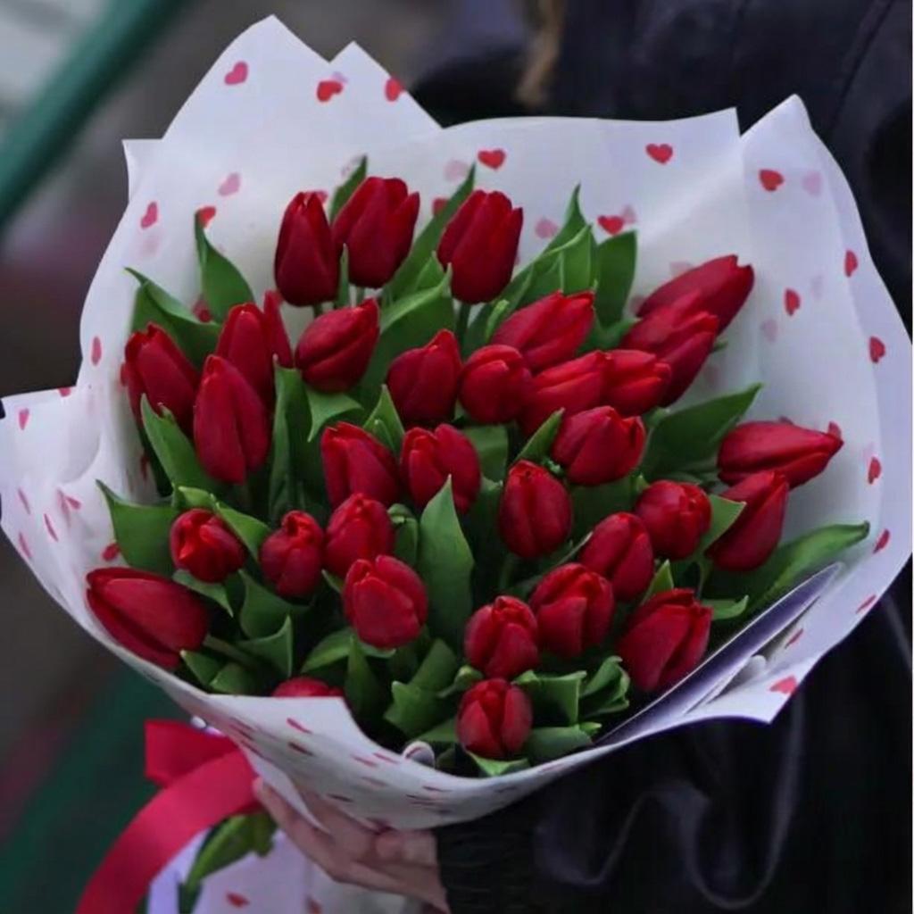 29 красных тюльпанов