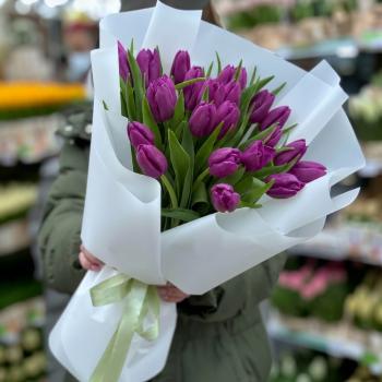 25 фиолетовых тюльпанов