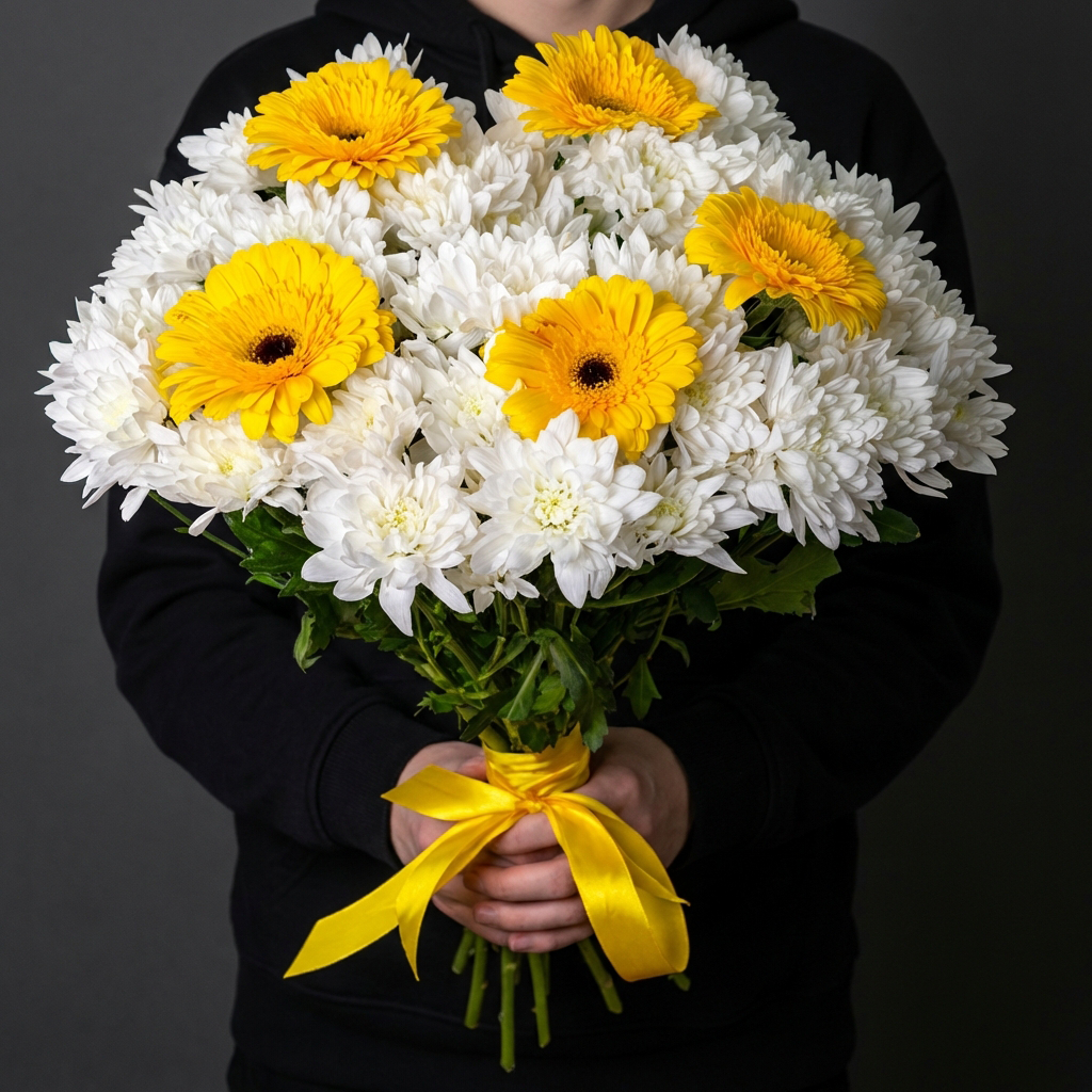 Кустовые хризантемы с герберами