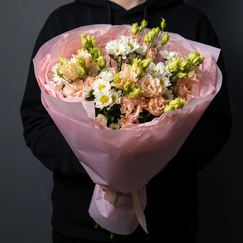 Хризантемы с розовыми эустомами