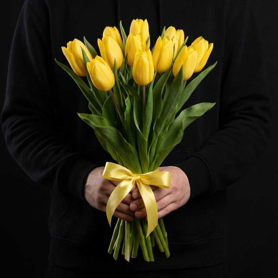 7 жёлтых тюльпанов под ленту