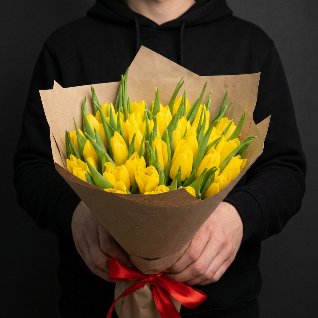 35 жёлтых тюльпанов
