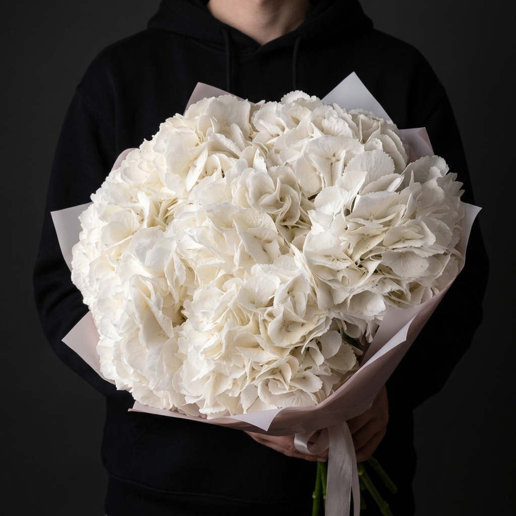 7 белых гортензий