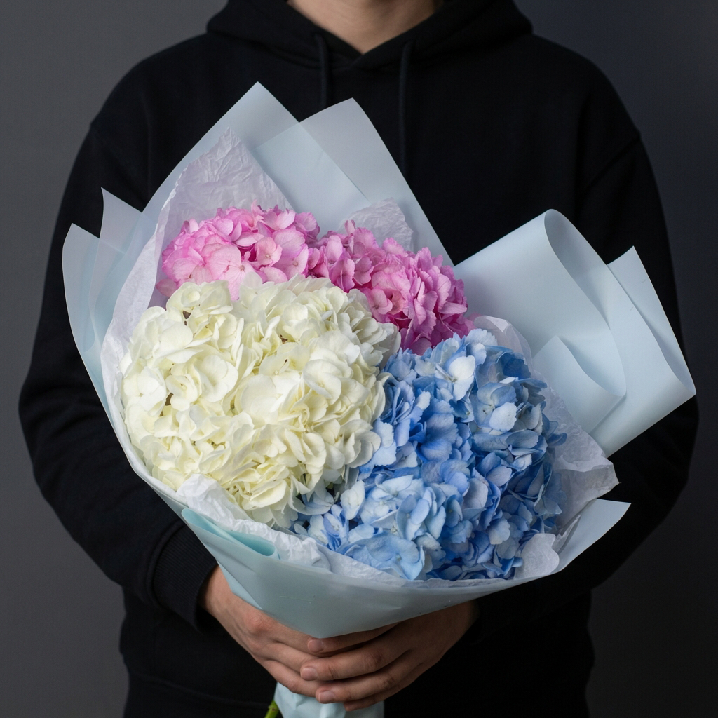 3 разноцветные гортензии