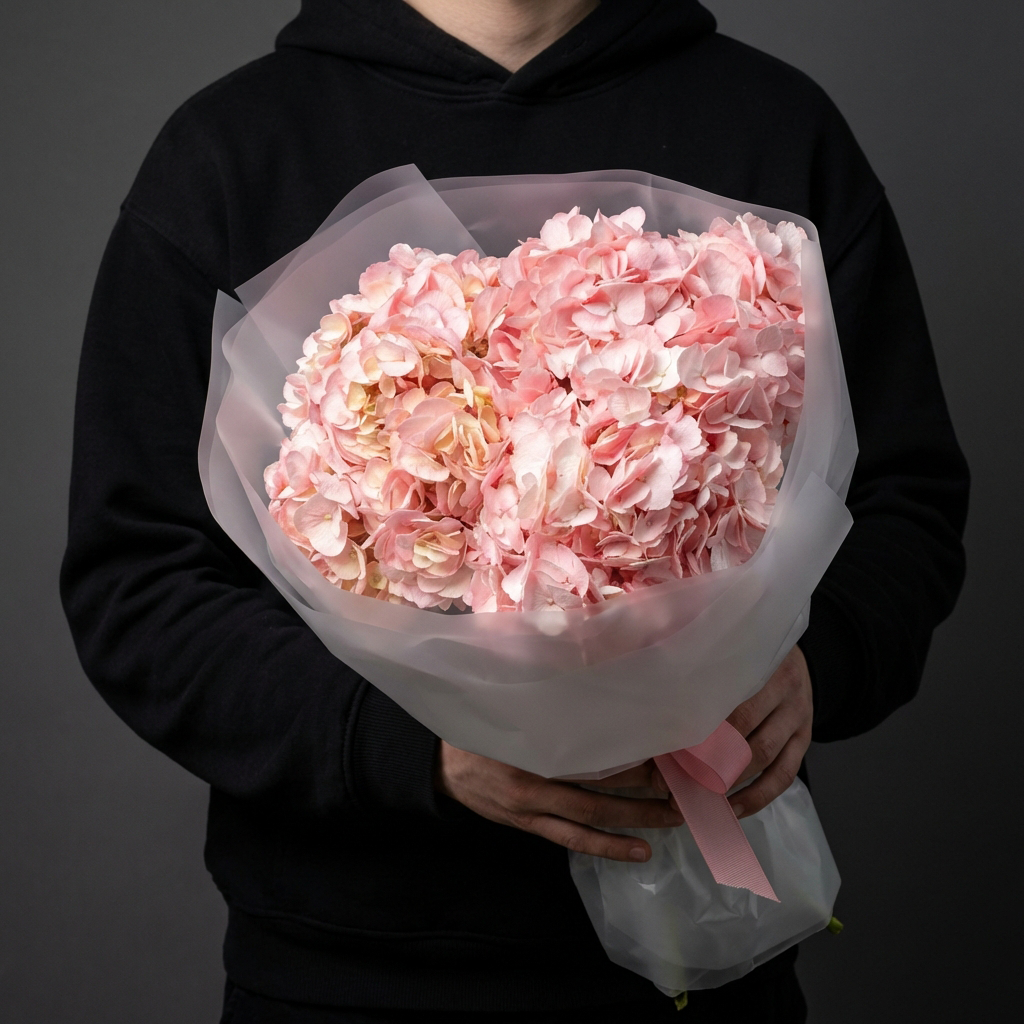 5 розовых гортензий