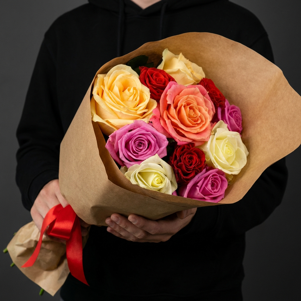 Букет из 11 разноцветных роз