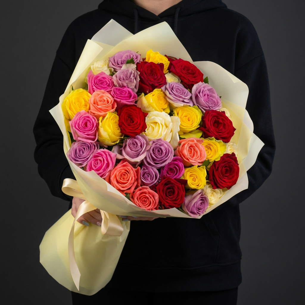 35 разноцветных роз