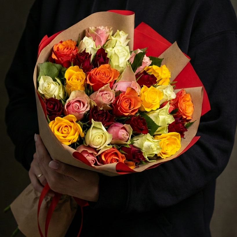 33 разноцветные розы