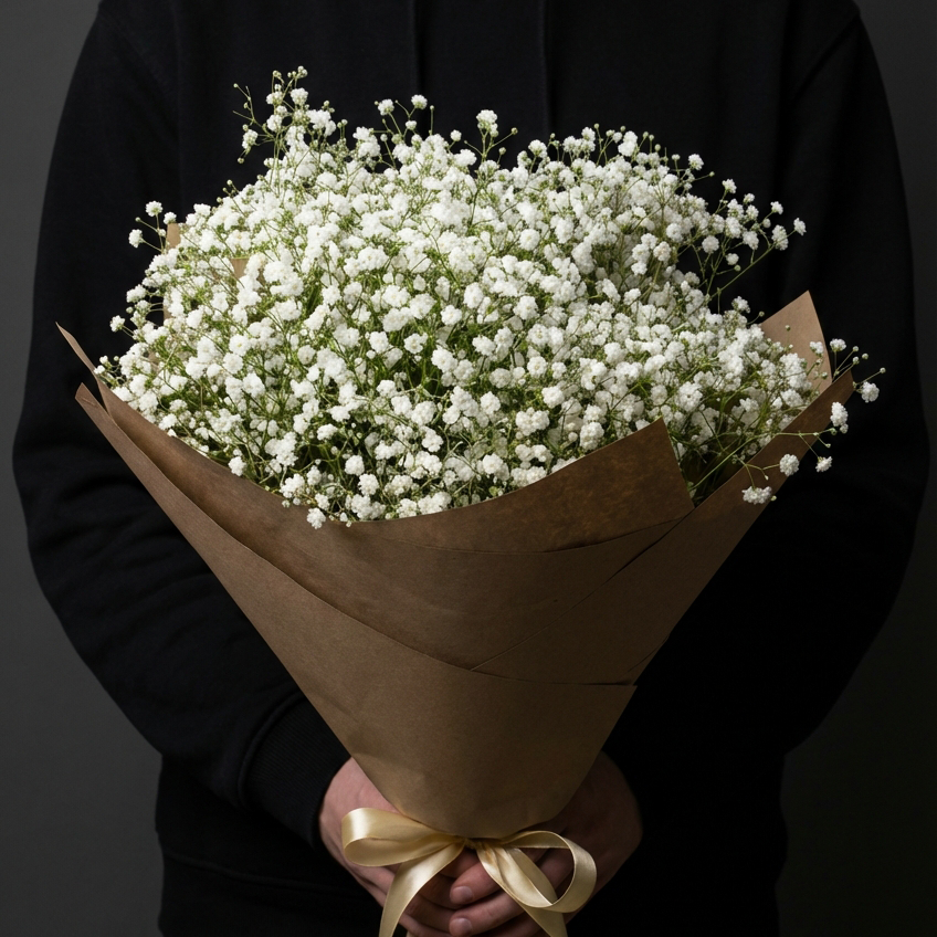 5 белых гипсофил в крафте