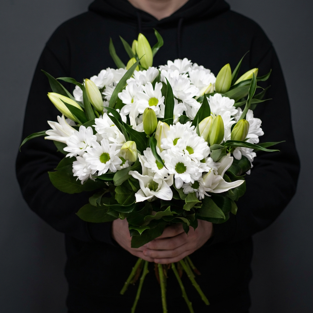 Букет из лилий и хризантем