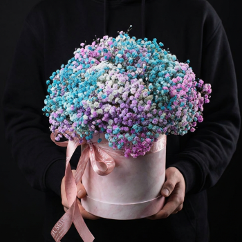 9 разноцветных гипсофил в коробке