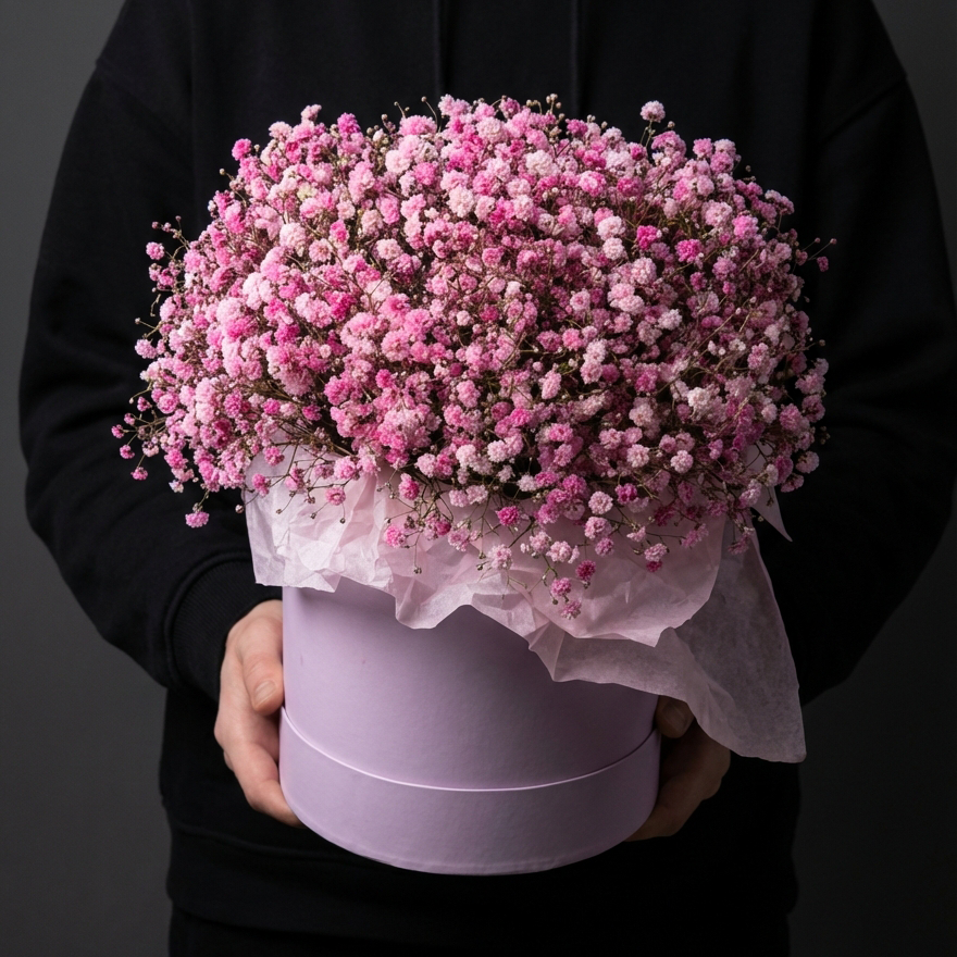 Букет из гипсофил в коробке