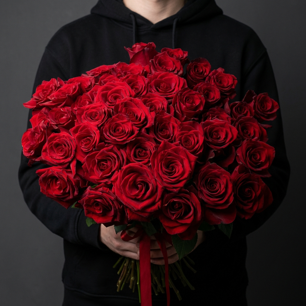 35 красных роз 80 см