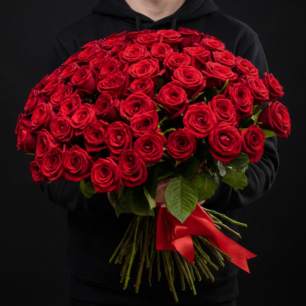 71 красная роза под ленту