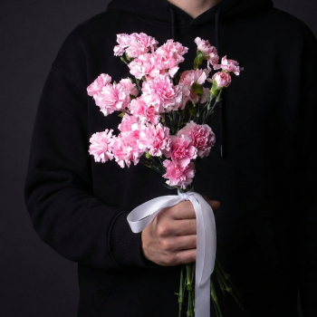 9 розовых кустовых гвоздик под ленту