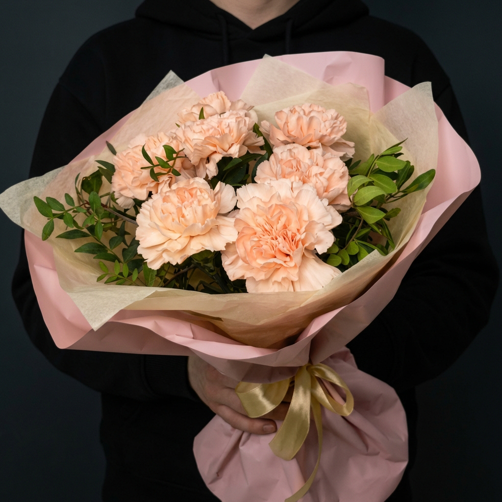 7 розовых гвоздик с фисташкой