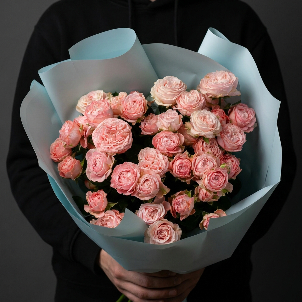 Букет из розовых кустовых роз