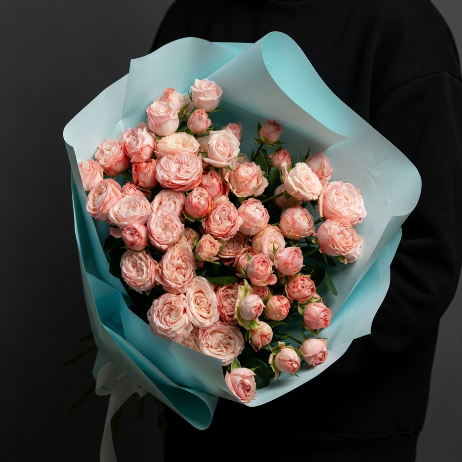 Букет из розовых кустовых роз