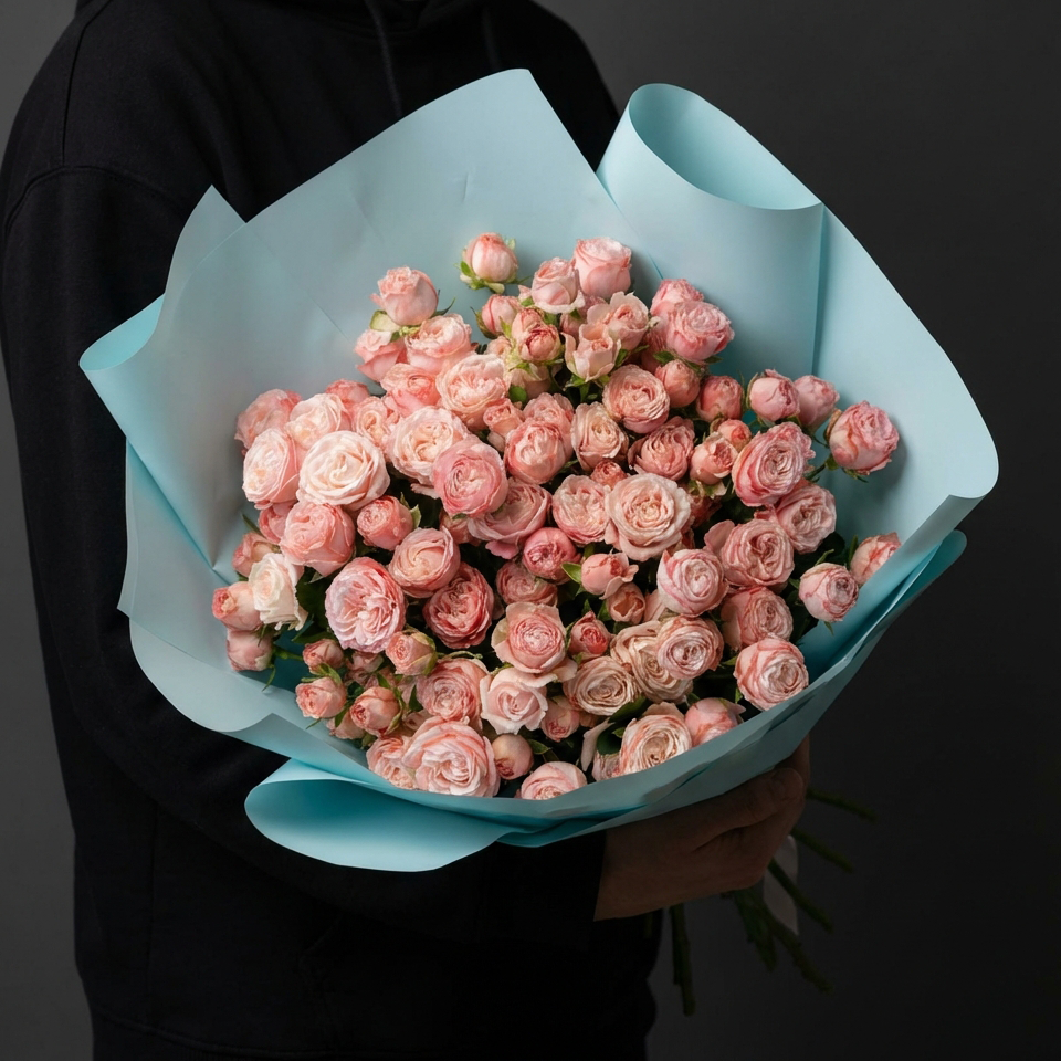 Букет из розовых кустовых роз