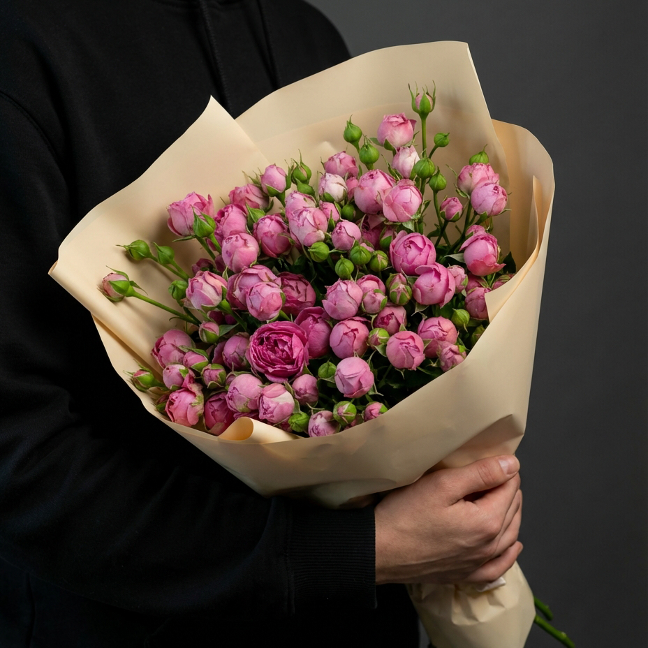 Букет из кустовых розовых роз 60 см