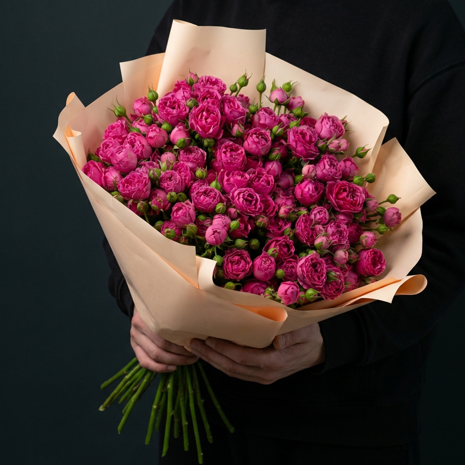 Букет из кустовых розовых роз 60 см