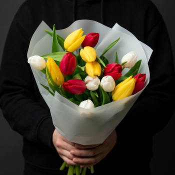 15 разноцветных тюльпанов