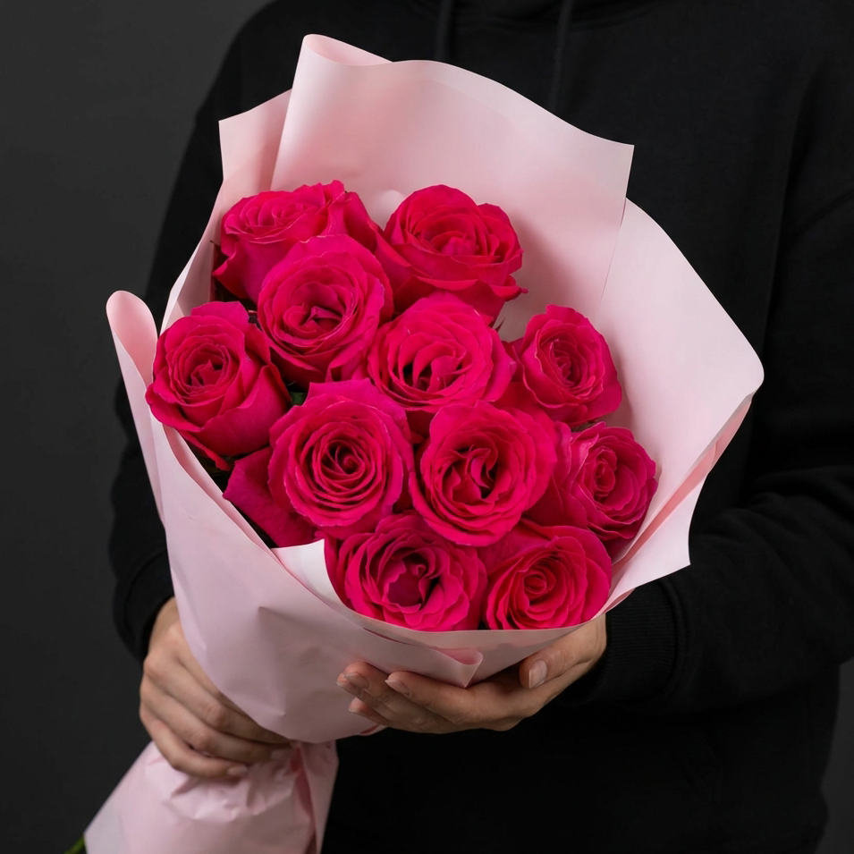 Букет из темно розовых роз 60 см