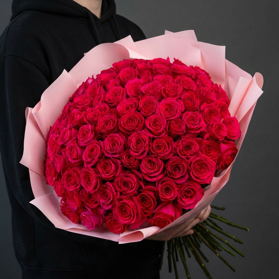 Букет из темно розовых роз 60 см