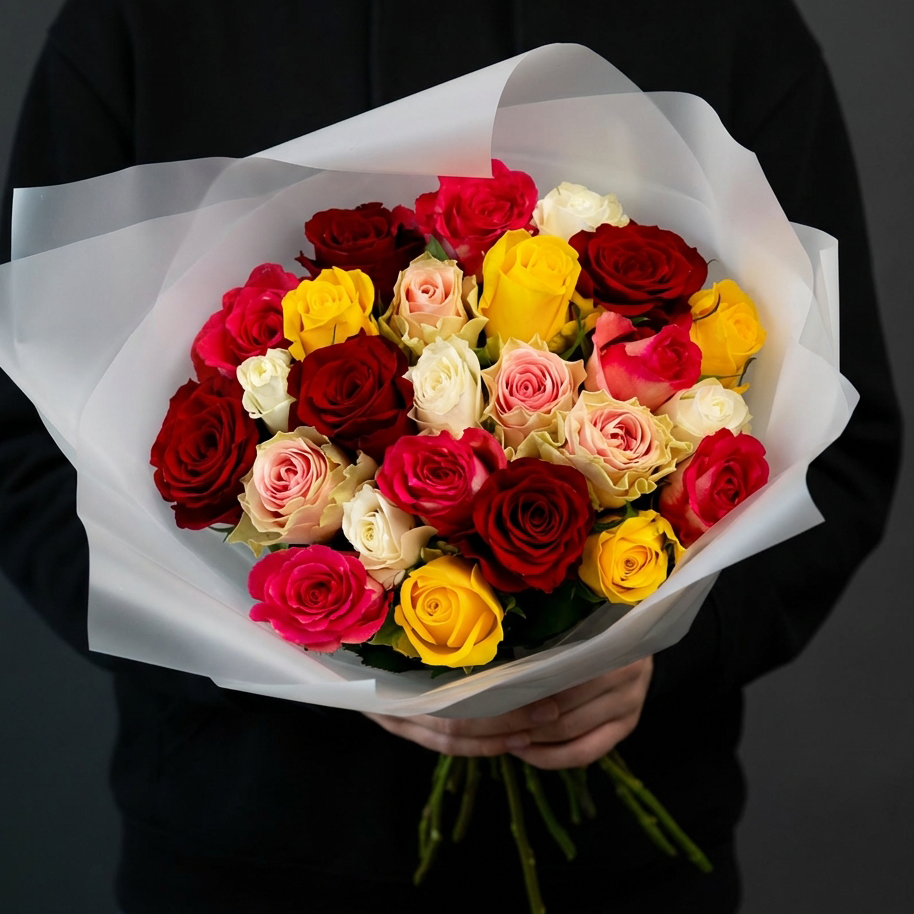 Букет из разноцветных кенийских роз