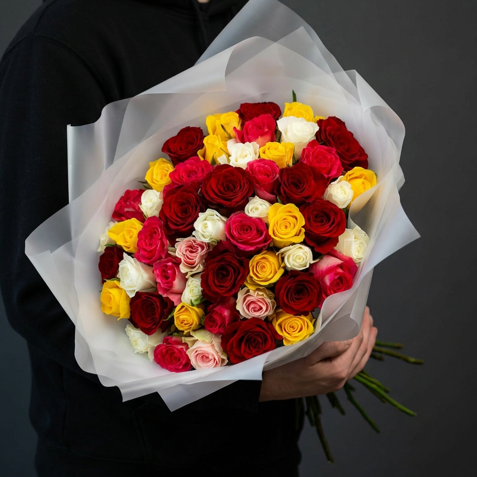 Букет из разноцветных кенийских роз