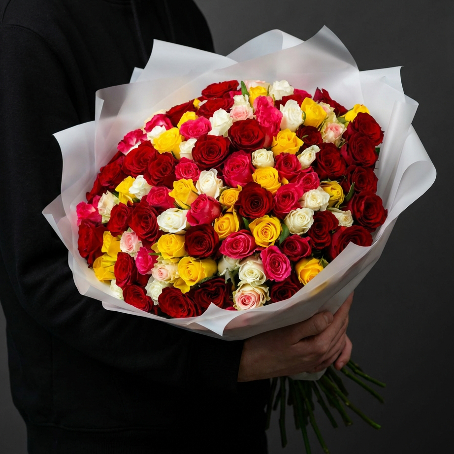 Букет из разноцветных кенийских роз