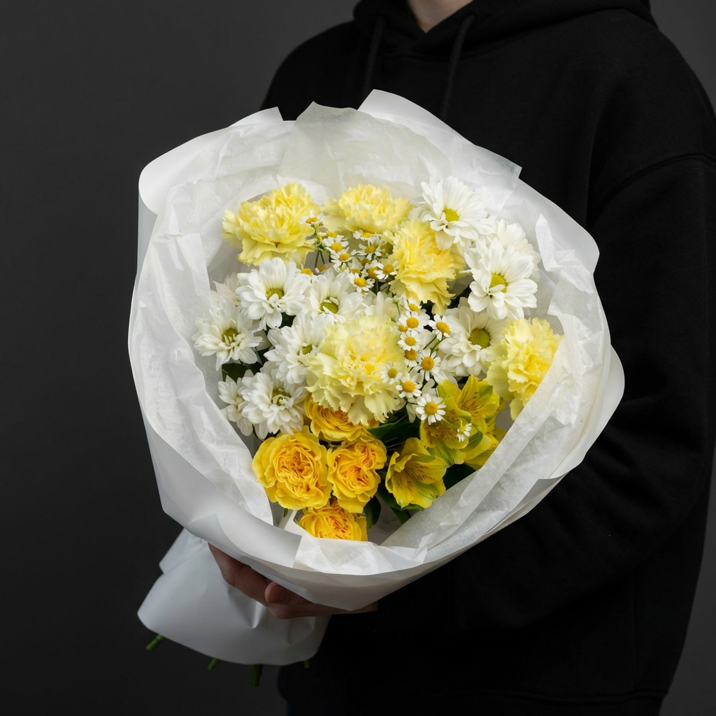 Букеты с диантусами, хризантемами и альстромериями