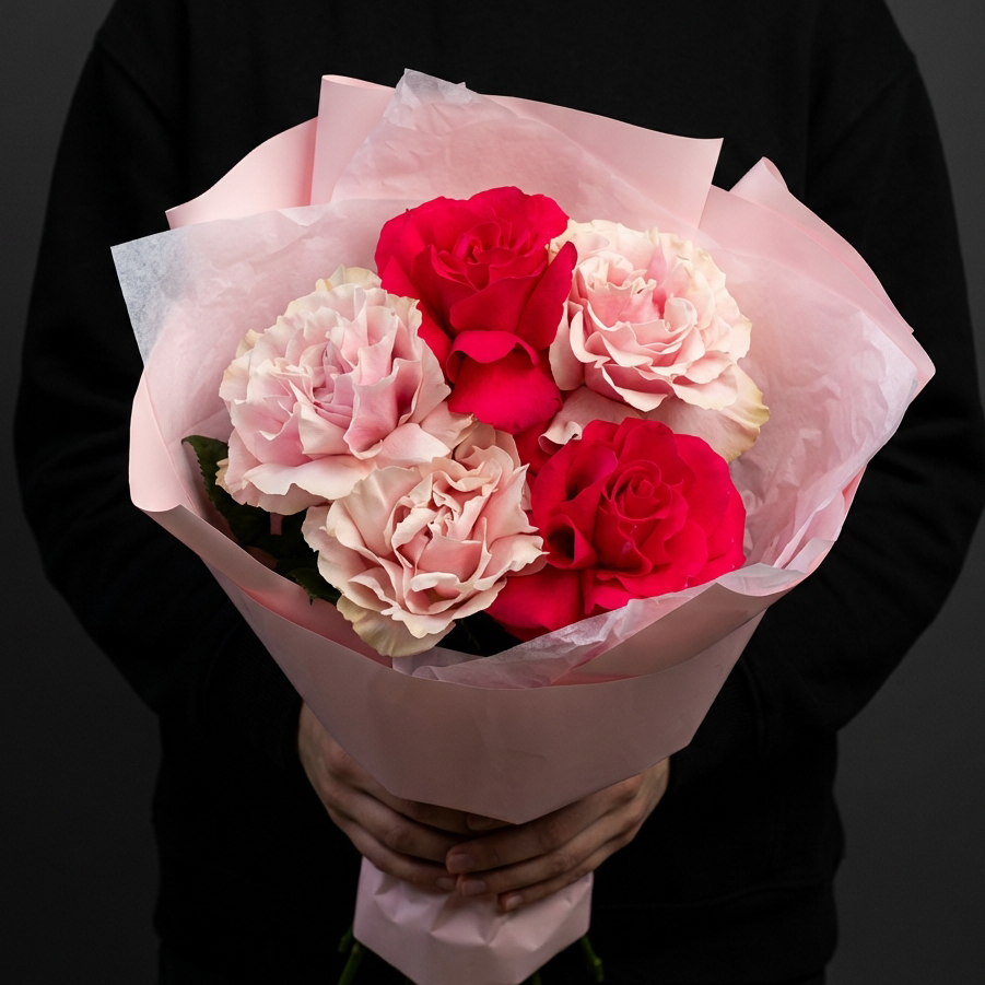 Букет розовых французских роз