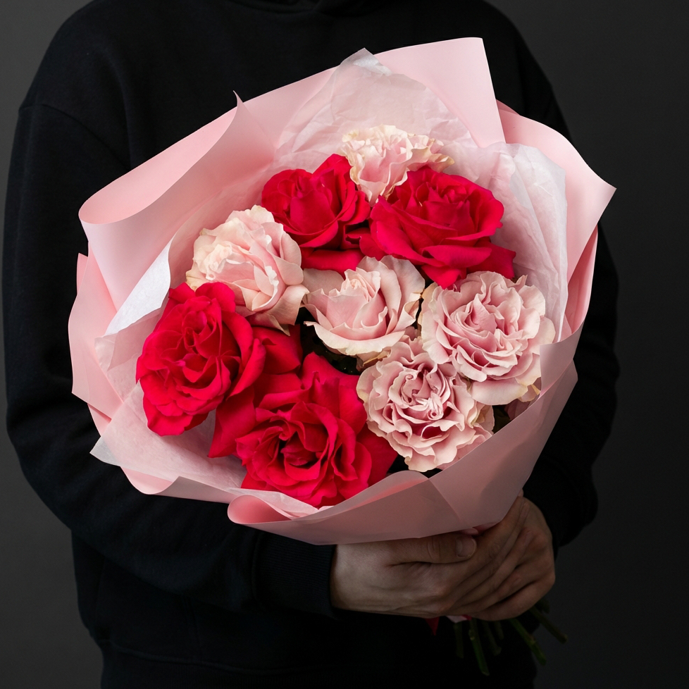 Букет розовых французских роз