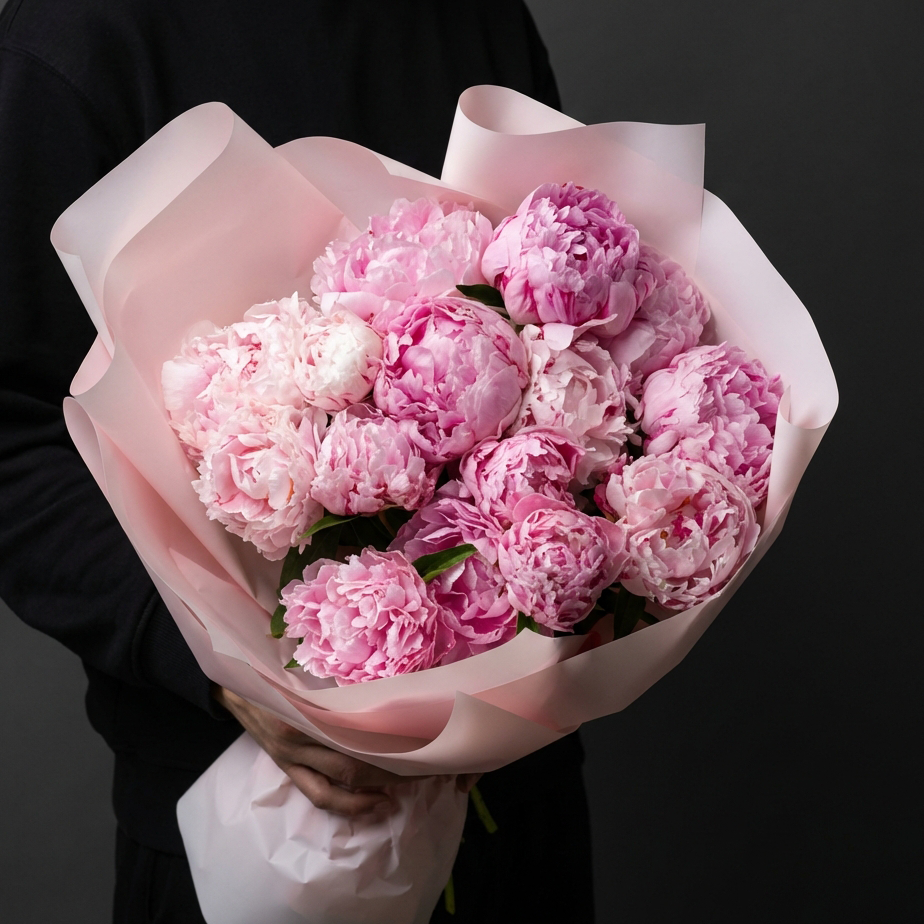Букет с розовыми пионами