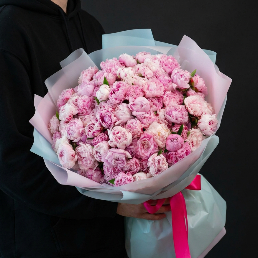 Букет с розовыми пионами