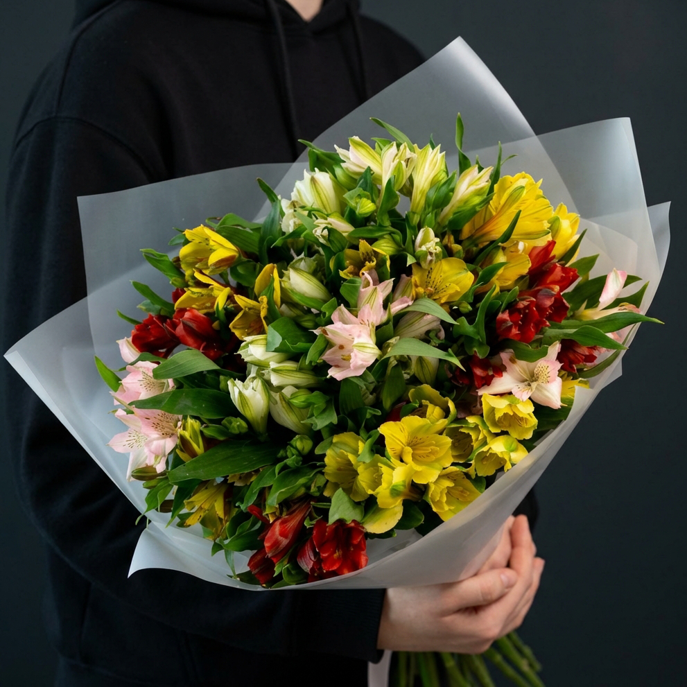 Букет из разноцветных альстромерий