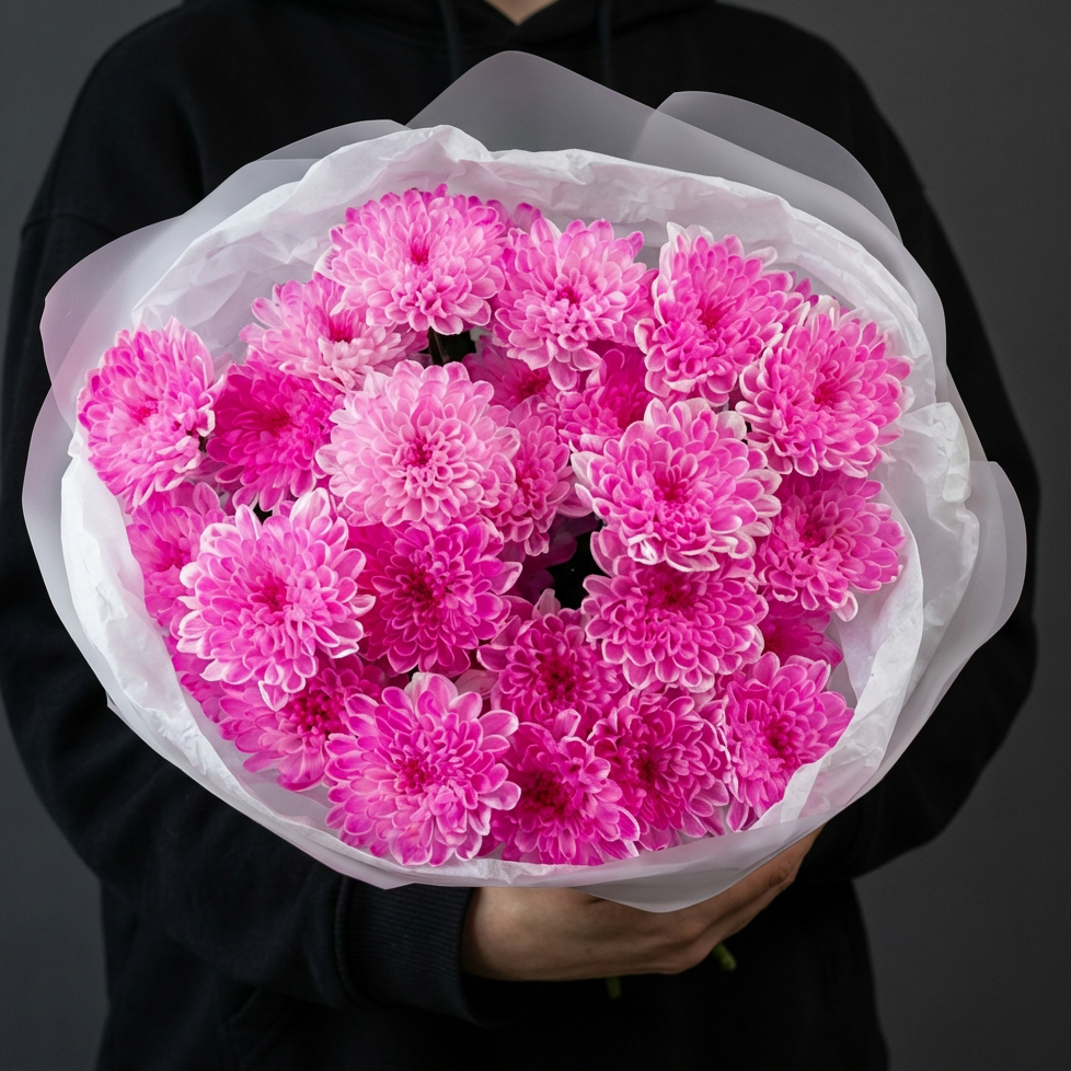 5 розовых хризантем Балтика