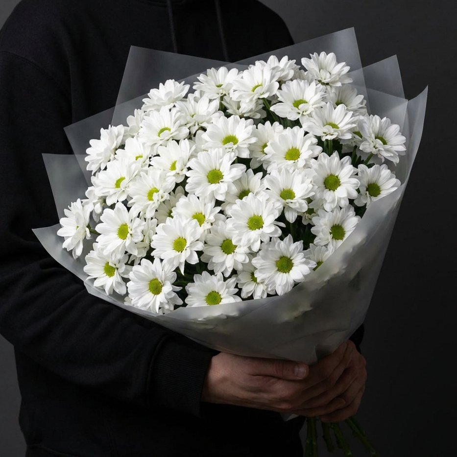 Букет из белых кустовых хризантем Бакарди